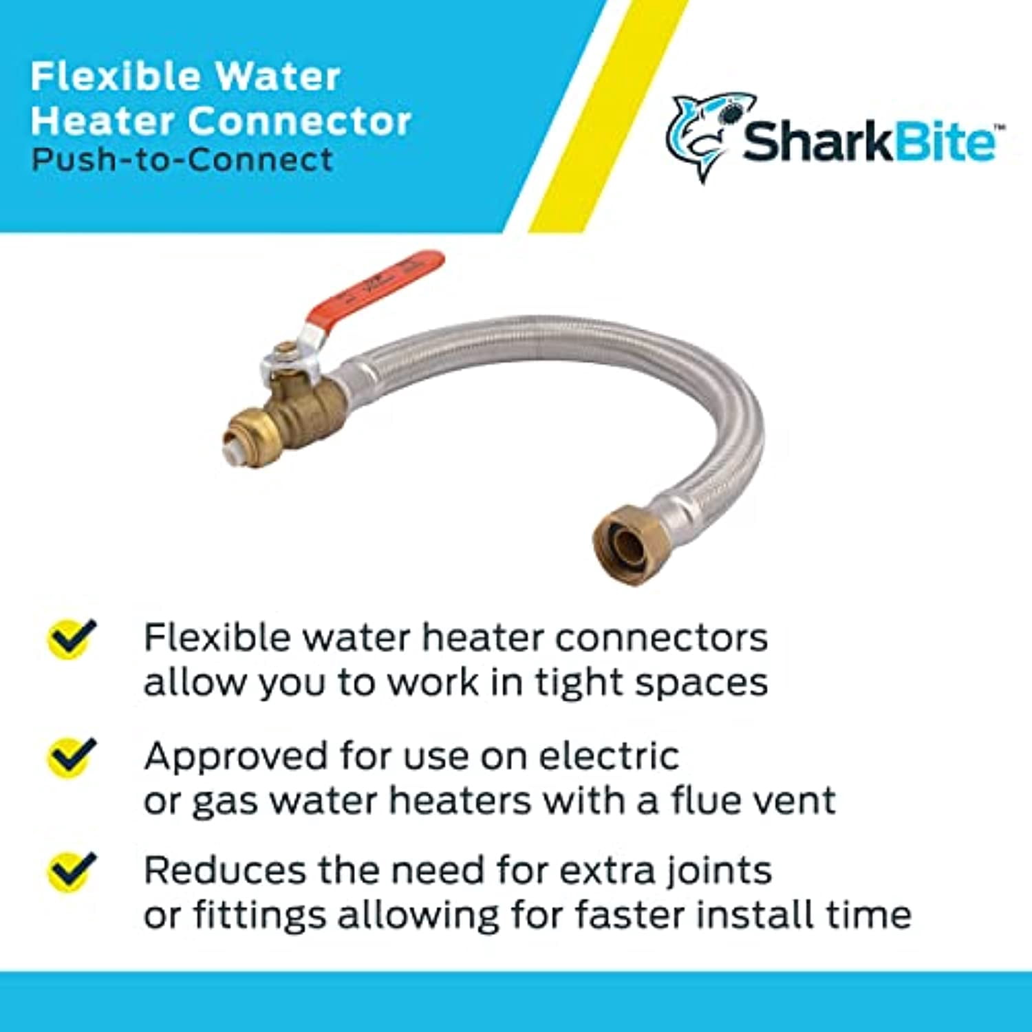 Shark Bite U3068FLEX18BVLF 1/2" X 3/4" X 18" Stainless Steel Braided Flexible Water Heater Connector With Ball Valve