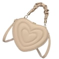 thumbnail image 4 of Bolso de hombro con forma de corazón de piel sintética con correa ajustable y elegante. Caqui, 4 of 9
