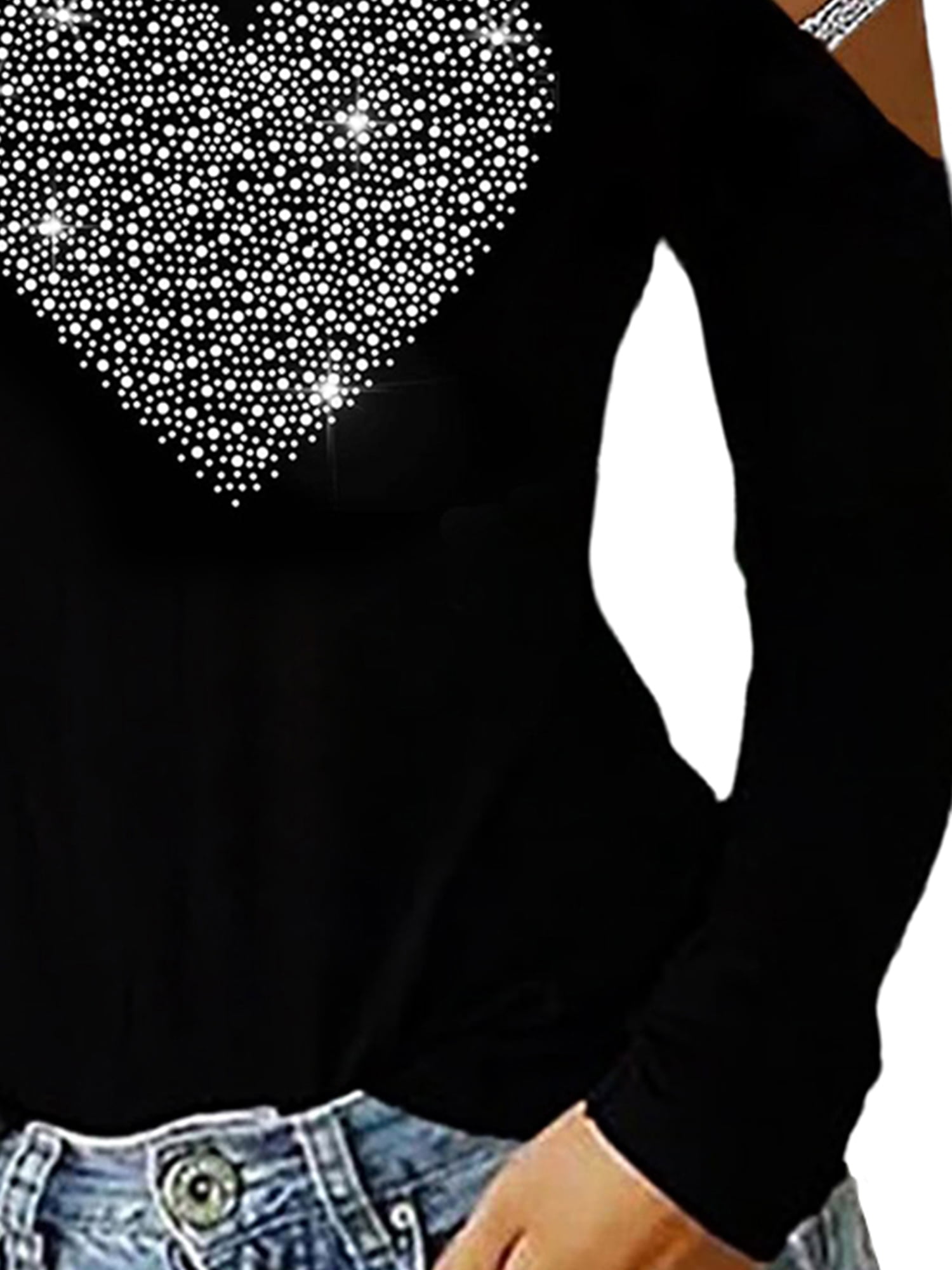 FASHIONWT Women Sexy Off-Shoulder Long-Sleeved Diamond