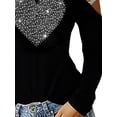 thumbnail image 4 of FASHIONWT Women Sexy Off-Shoulder Long-Sleeved Diamond-Studded Slim-Fit T-Shirt Top, 4 of 4
