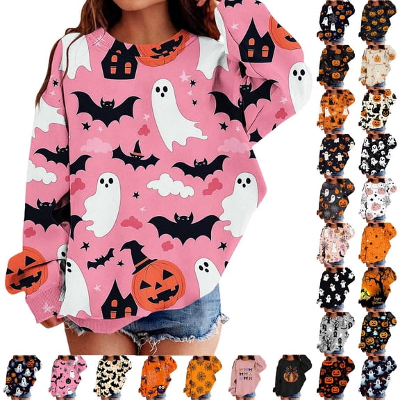 XUNKUSGA Halloween Sweatshirt Kids Casual Crew Neck Long Sleeve Unisex Fleece Loose Pullover Tops Fashion All Over Graphic Tees for Boys Girls 1-2 Years