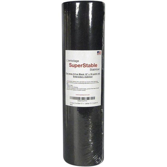 Cut Away Stabilizer Black 3.0 oz, 12 Inches x 10 Yards Roll. SuperStable Embroidery Stabilizer Backing