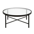 thumbnail image 1 of Pemberly Row Metal 36" Round Glass Top Coffee Table in Black and Bronze, 1 of 7