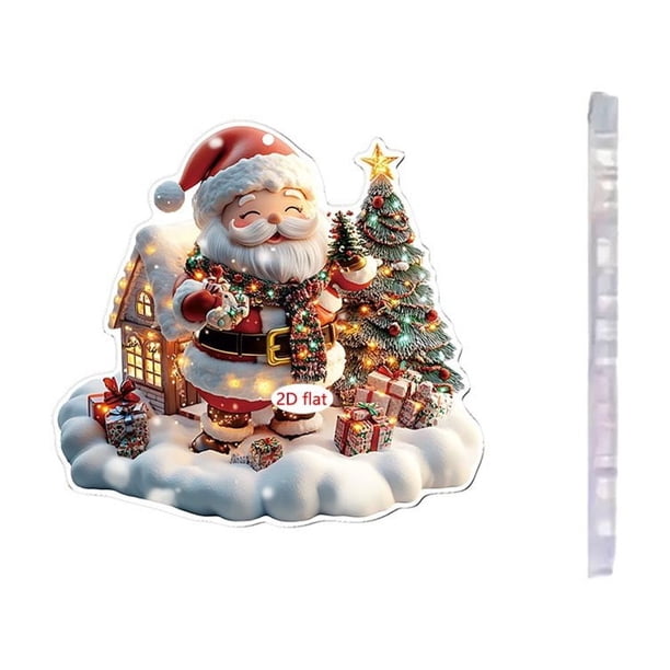 Colgante de llave de acrílico 2D clásico con diseño de Papá Noel y muñeco de nieve para espejo retrovisor de coche.