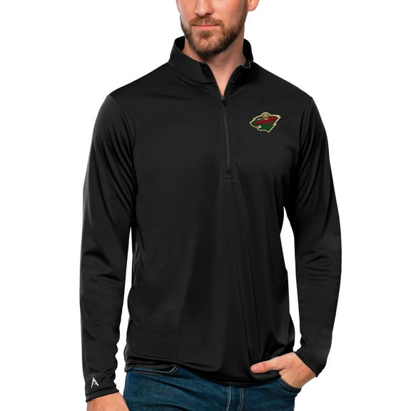 Men's Antigua Black Minnesota Wild Tribute Quarter-Zip Pullover Top