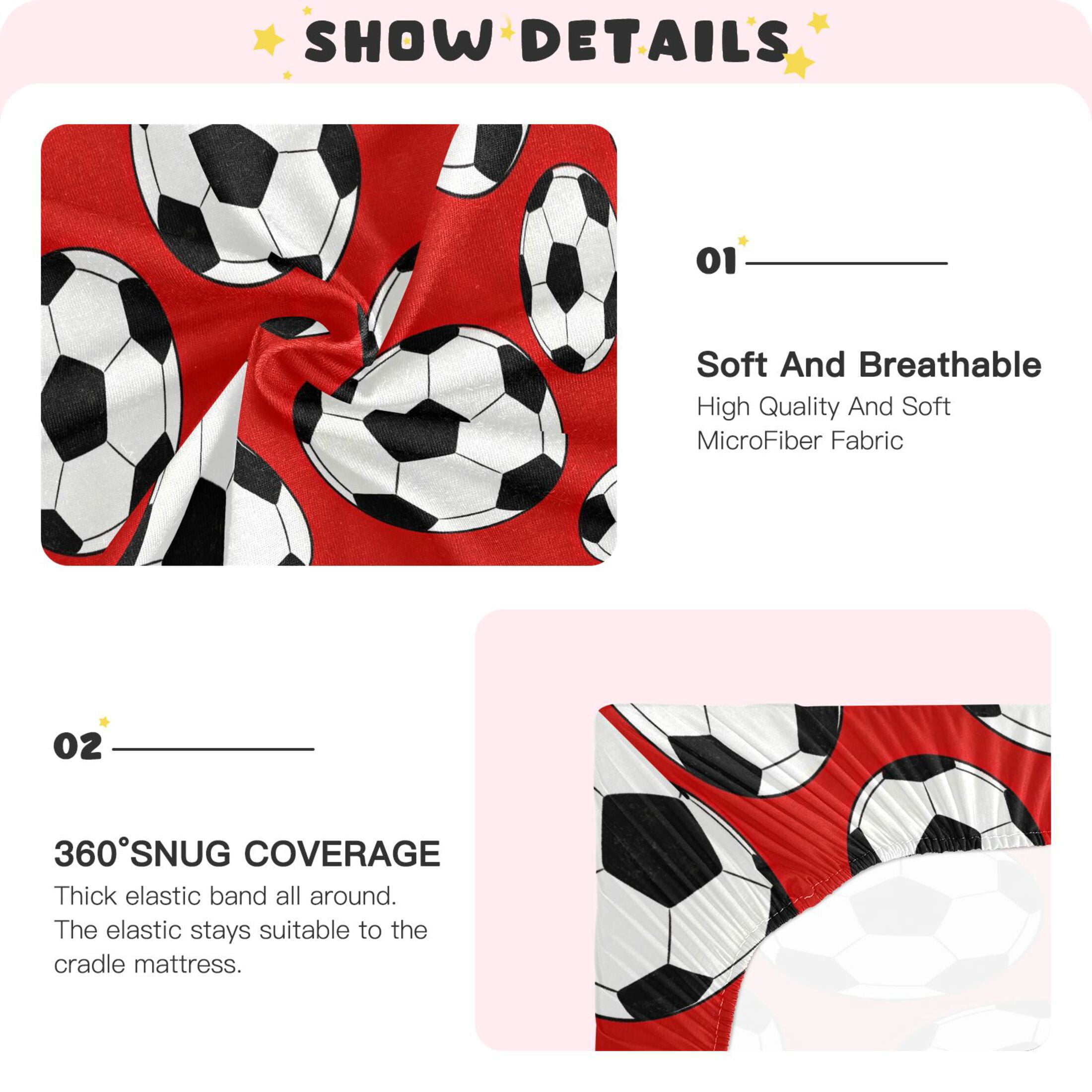 Baby Essentials 52”x 28”- Standard Cotton-like Modal Elastic- Red Football Design Crib Sheets for Newborns and Toddlers