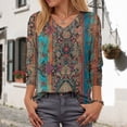thumbnail image 2 of Towmus T Shirts for Women Loose Fit V Neck Ladies Tops 3/4 Length Boho Print Graphic Tees Lightweight Womens Blouse, 2 of 5