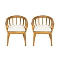 thumbnail image 3 of Christopher Knight Home Rustic Outdoor Dining Chair, Natural Wood with Slatted Back, Beige Cushion, Set of 2, 3 of 10