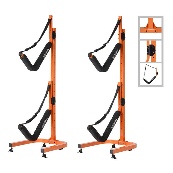 Double Kayak Storage Rack- Self Standing Dual Canoe Kayak Cradle Set with Adjustable Safety Strap System for Outdoor Indoor Use by Rad Sportz
