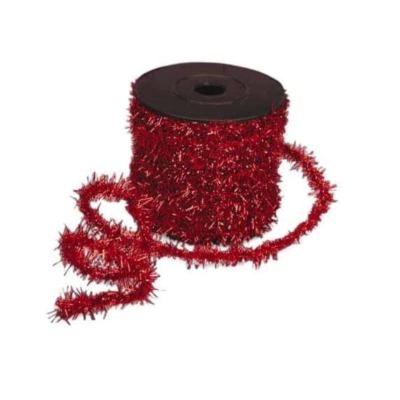 Red Metallic Tinsel Wired Cord - 1/2' x 10 Yards, Sparkling Christmas Ribbon, Wreath, Gift Wrap, Valentine's Day, 4th of July, Gift Bows, Presents, Birthday