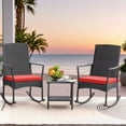 thumbnail image 7 of Vineego 3 Pieces Patio Rattan Rocking Chair Set with Cushion and Table Outdoor Porch and Garden Furniture Set, Red, 7 of 7