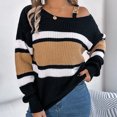 thumbnail image 7 of WREESH Fashion Pullover Off Shoulder Sweater Women's Casual Contrast Striped Lantern Sleeves Off Shoulder Pullover Sweater Top Sweater Khaki, 7 of 7