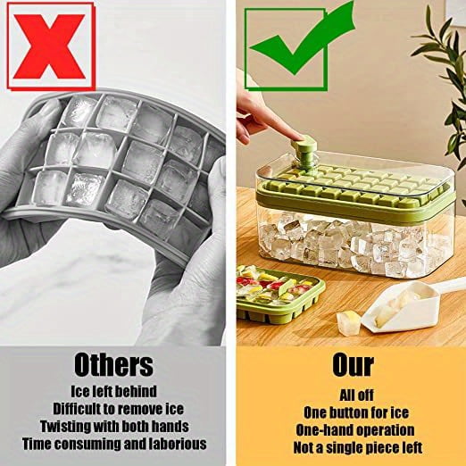 Ice Cube Tray for Freezer 64 Nuggets Ice Tray with Lid and Storage Bin  Stackable Easy Release Ice Container with Scoop