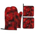 thumbnail image 1 of YFYANG Ensembles de Mitaines de Four et Porte-Casseroles 4 Pcs, Antidérapant Résistant à la Chaleur Texture Abstraite Rouge Tapis de Casserole pour Cuisine et Pâtisserie, 1 of 8