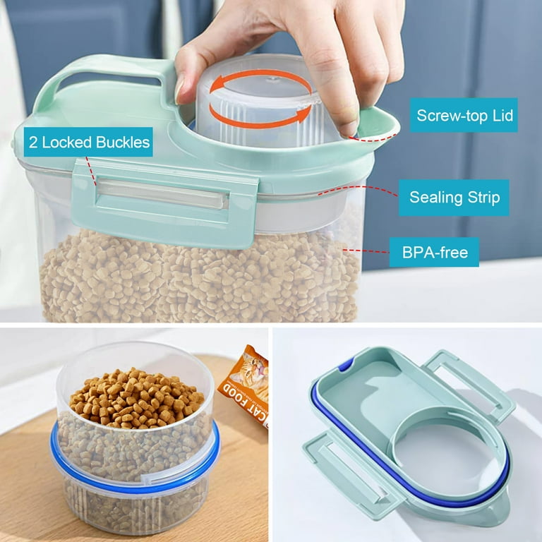 Pet Food Storage Container Airtight Dog Food Container Cat Food Bin with Lid Handle Pour Spout Measuring Swivel Cup BPA Free Dry Food Dispenser 2.5L