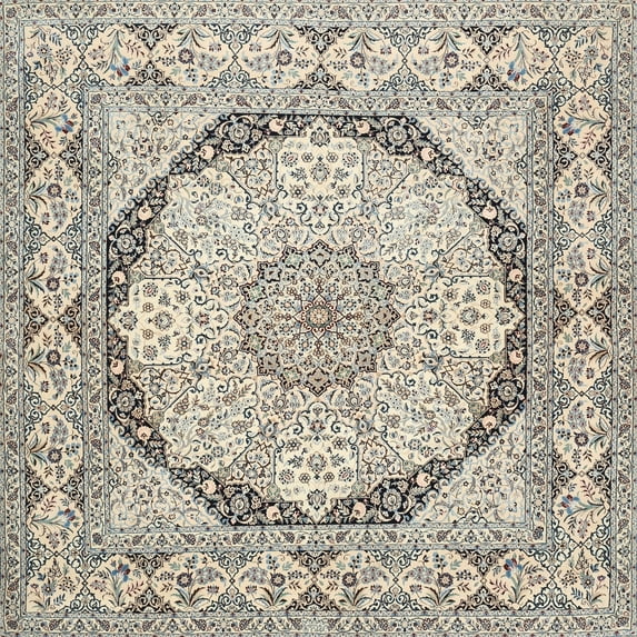Ahgly Company Indoor Square Traditional Wheat Beige Medallion Area Rugs, 6' Square