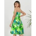 thumbnail image 3 of LA LEELA Women's Summer Boho Halter Smocked Mini Flowy Beach Dress Tube Top Strapless Dresses for Women One Size Tropical, Leaves, 3 of 5