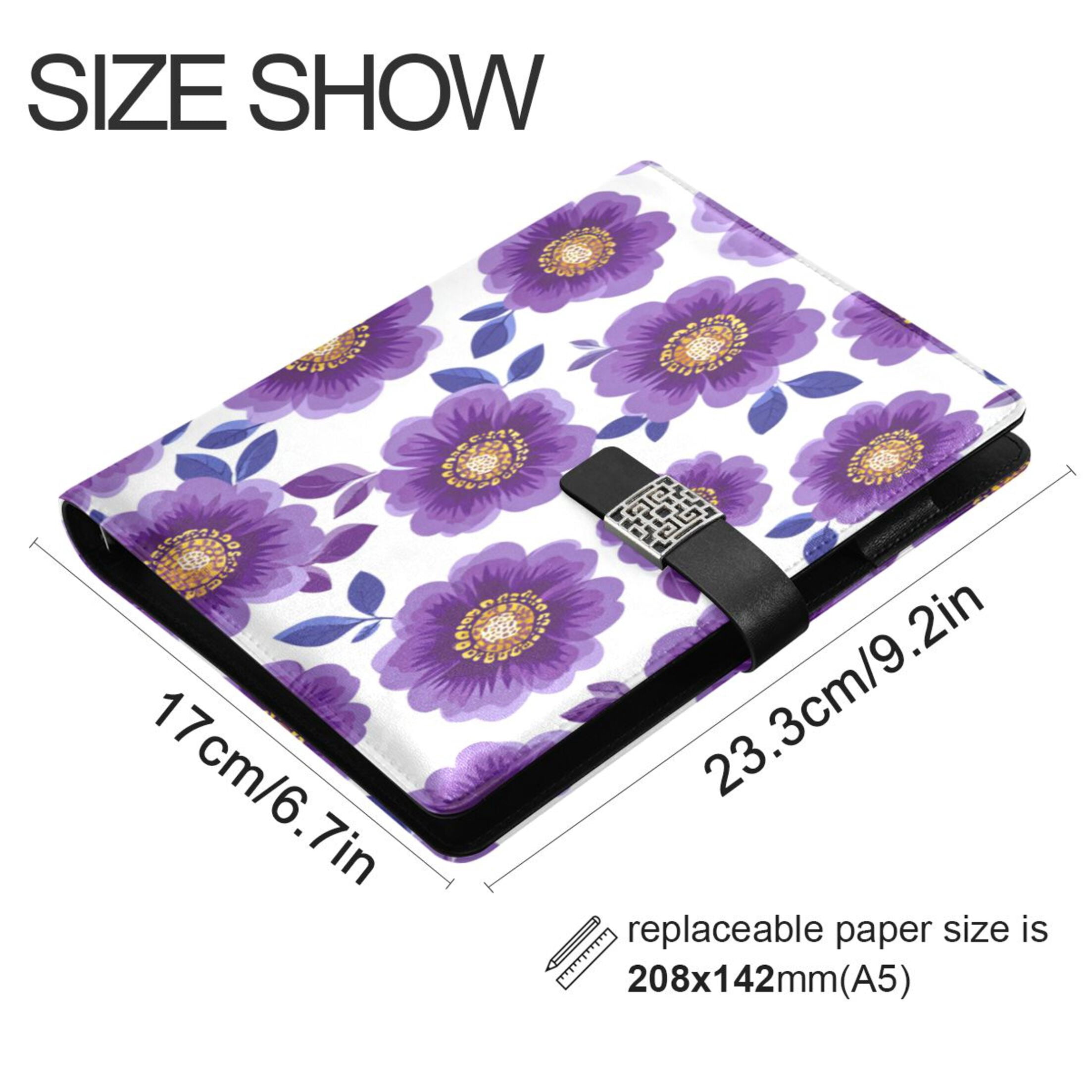 Leather Planner Leather Notebook Notebook Journal Binder Design Pen Pocket Design Convenient for Storage Retro Groovy Purple Daisies