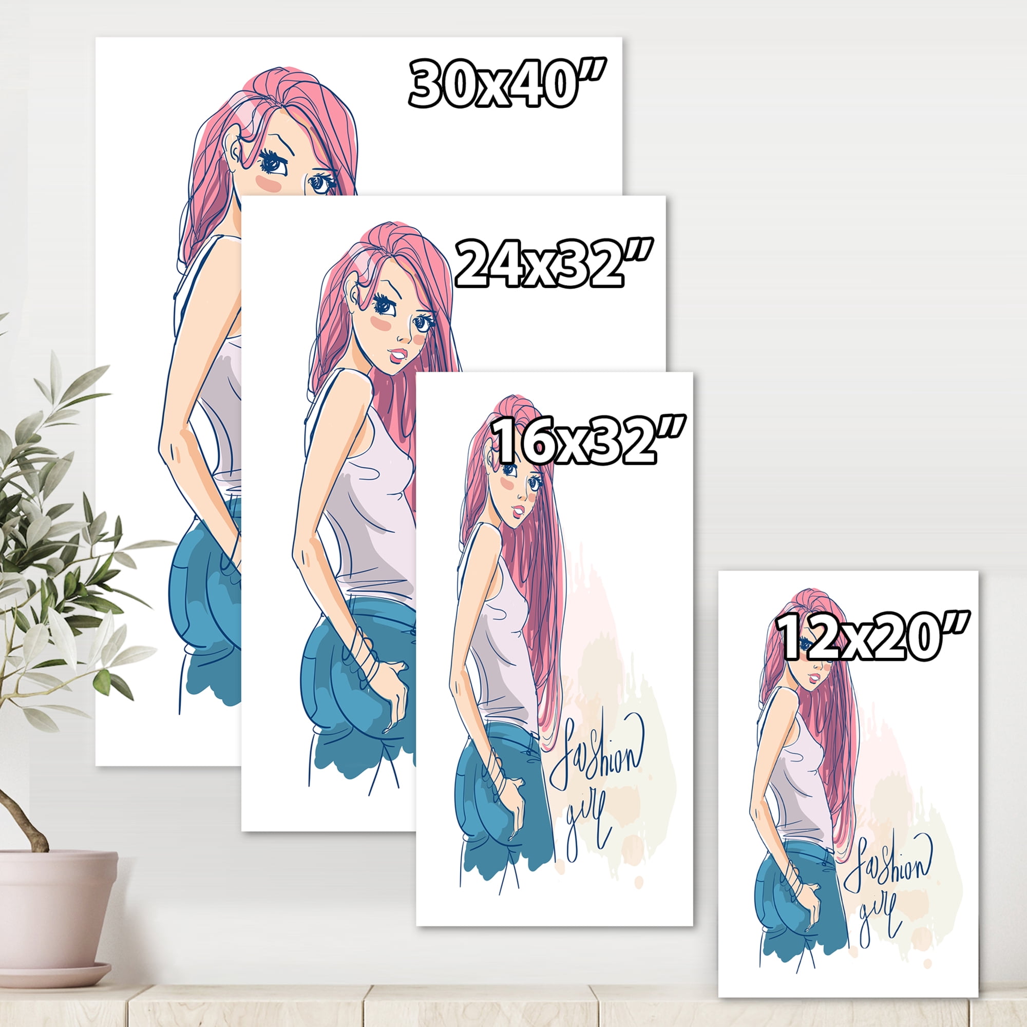 Trendy Fashion Woman I 24 in x 32 in Painting Canvas Art Print, by Designart