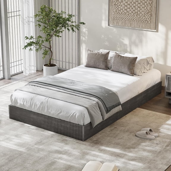 Twin XL Wood Platform Bed with Fluted Design Low Profile Noise-Free No Box Spring Needed
