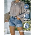 thumbnail image 2 of Mid Rise Ripped Denim Shorts – Frayed Cuffed Hem Casual Jean Shorts with 5 Pockets, 2 of 5