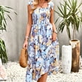 thumbnail image 5 of Summer Saving Wycnly Womens Dresses Sleeveless Square Neck Floral Print Casual Long Summer Dress Beach Boho Elastic Waist Flowy Swing Strap Chiffon Dresses Light Blue S, 5 of 7