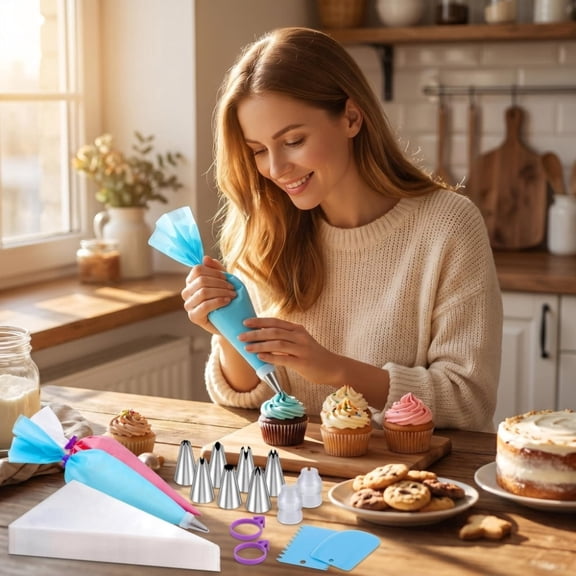 120-Piece Piping Bags and Tips Set,Frosting Piping Kit,Cake Decorating Kit for Frosting Cookie, Cupcake