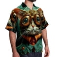 thumbnail image 2 of Retro Cat Men's Spread Collar Poplin Beach Shirts - Casual Printed Button Down Short Sleeve Summer Tops for Unisex, 2 of 6