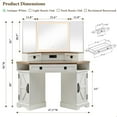 thumbnail image 5 of OKD 48" Corner Vanity Desk with Lighted Mirror & Charging Station, Farmhouse Makeup Vanity Table with Glass Top, 3 Drawers & 2 Cabinets, Antique White, 5 of 7