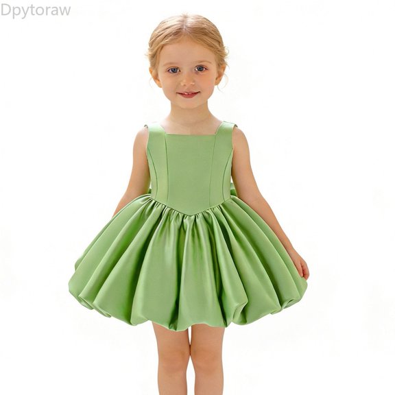 Dpytoraw Girls Formal Party Dress Bow Tie Tutu Girl Sleeveless Gown For Toddler Infant Performance Girls Sleeveless Dresses,Green Size 18-24 Months