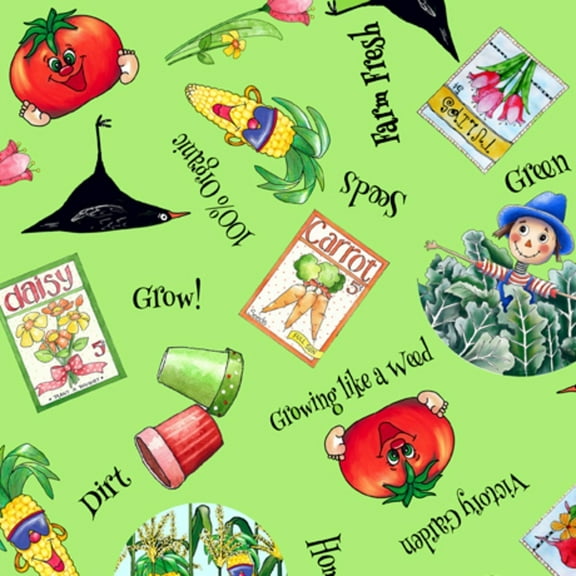 Vegetable Medley Veggie Toss Green Cotton Fabric (1 yard)