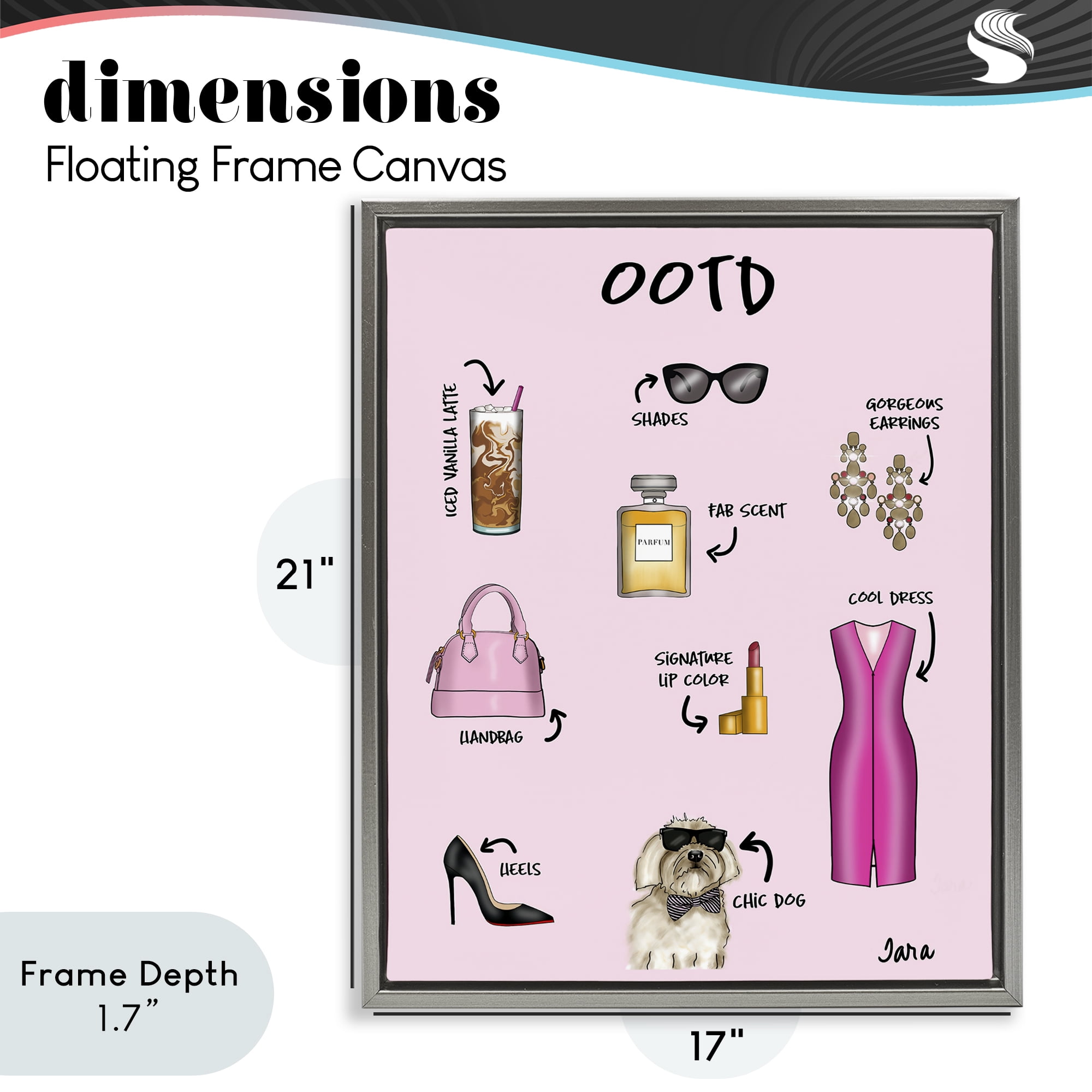 Stupell Industries Feminine Glam Outfit of the Day Gray Framed Floater Canvas Wall Art, design by Tara Boone