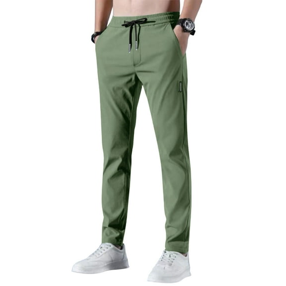 ADSSDQ Glide Pants Men Breathable Ultra Stretch Quick Dry Pant Drawstring Lightweight Elastic Waist Hiking Pants with Pockets Green M