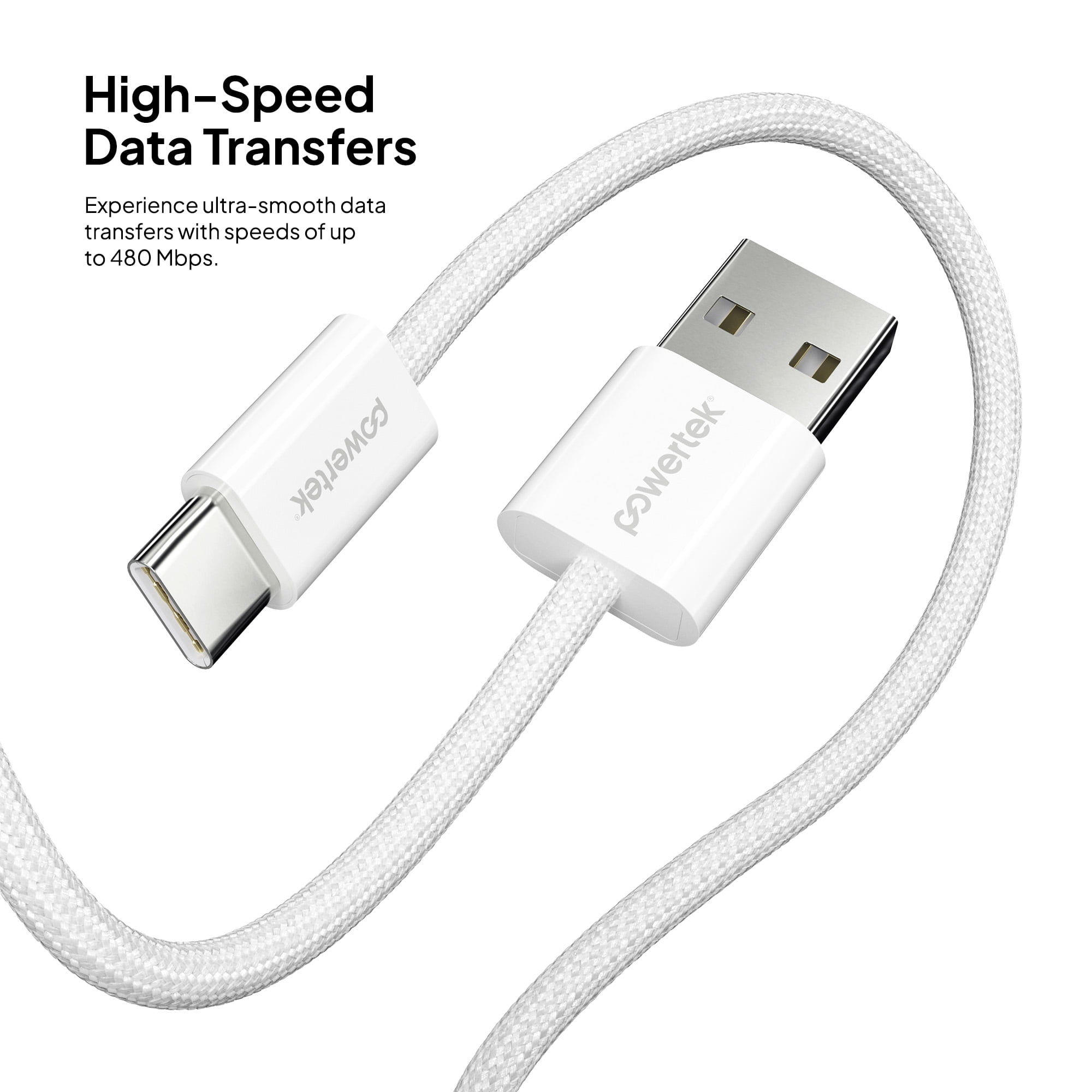 Liquipel Powertek Pastel Braided USB-A to USB-C - White