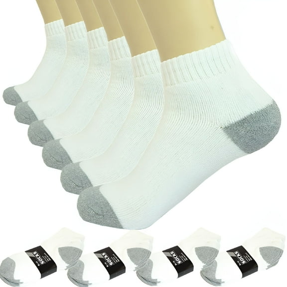 TELOLY 3-12 Pairs Ankle Quarter Crew Mens Sports Socks White 2 Tones Cotton Mens Socks Size 9-13