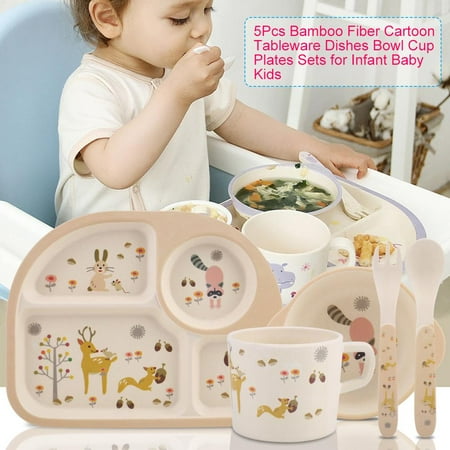 Yosoo 5pcs Bamboo Fiber Cartoon Tableware Dishes Bowl Cup Plates Yosoo 5pcs Bamboo Fiber Cartoon Tableware Dishes Bowl Cup Plates Sets For Infant Baby Kids Set