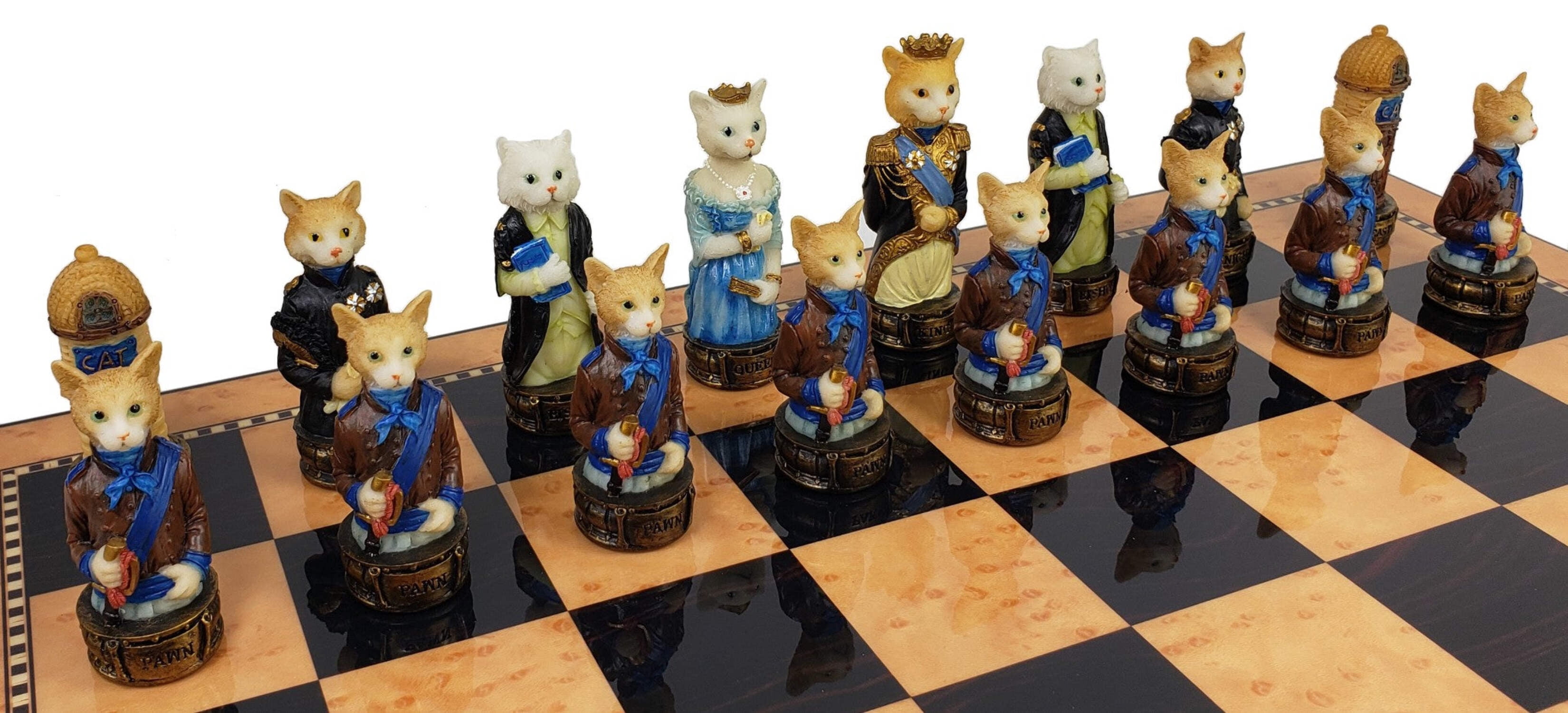 Royal Cats Vs Dogs Chess Chess Set W 18" Walnut Color Board
