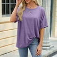 thumbnail image 4 of T-shirt à Manches Courtes Unicolore Décontracté pour Femmes - Col Rond, 4 of 8