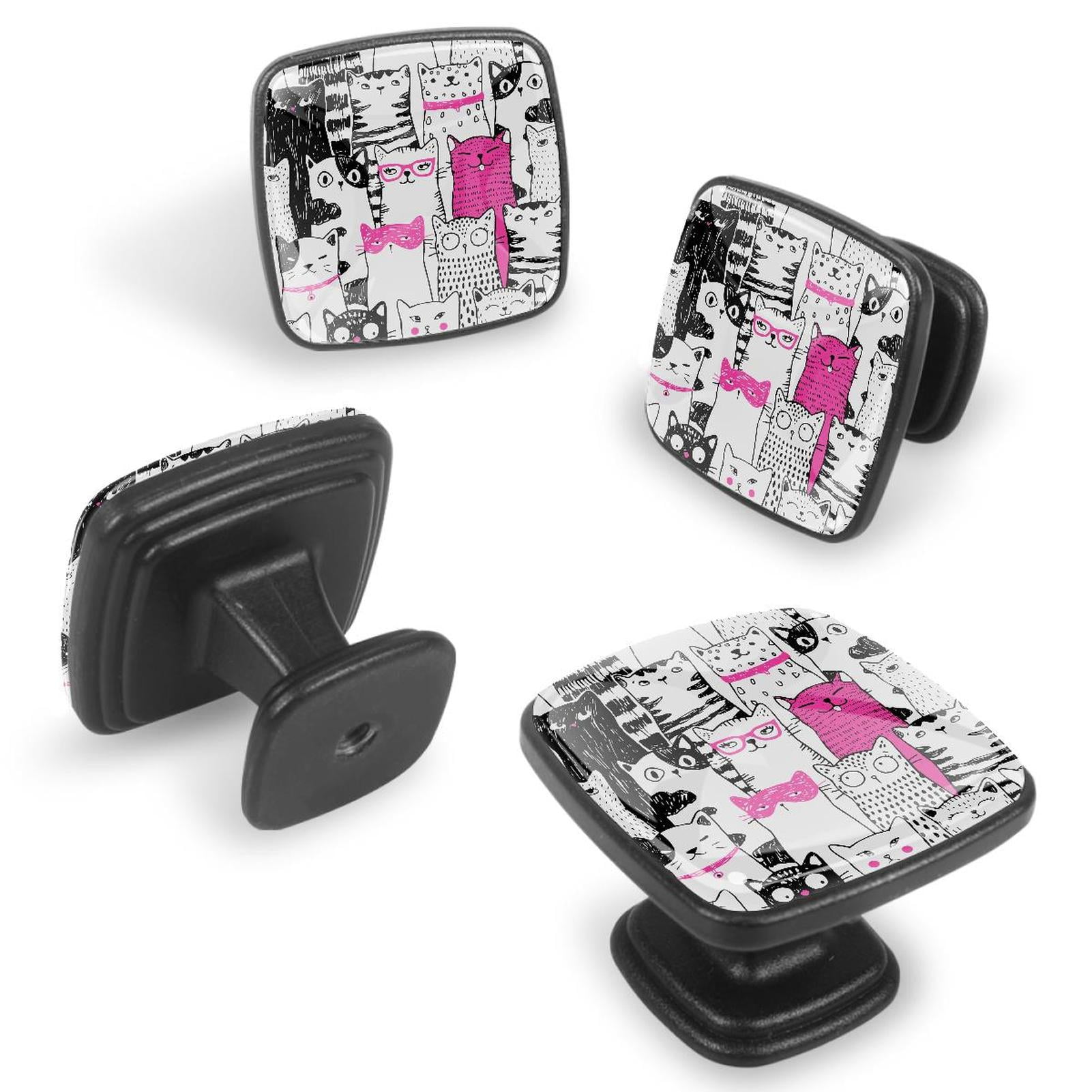 4 Pcs Cabinet Handle Drawer Pulls Cats Funny Kitty Knobs with Screws Square Furniture Office Cabinet Knob Decoration