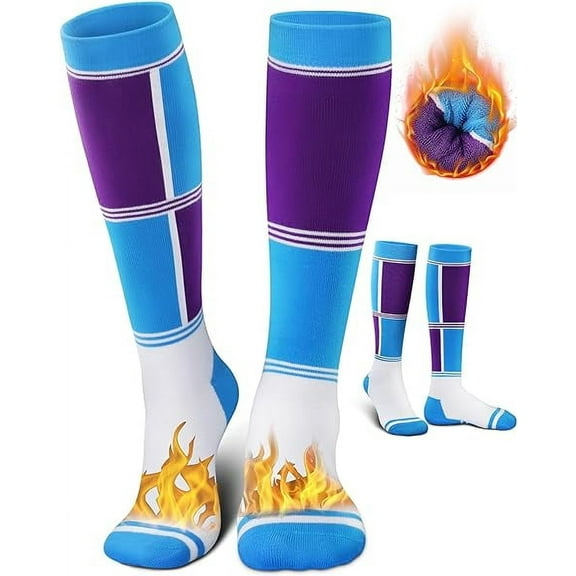 Reamphy Ski Socks for Women Men 2 Pairs- Warm Thermal Over-the-Calf Long Snow Socks for Snowboarding, Hiking, Hunting (Violet, 11.5-15)