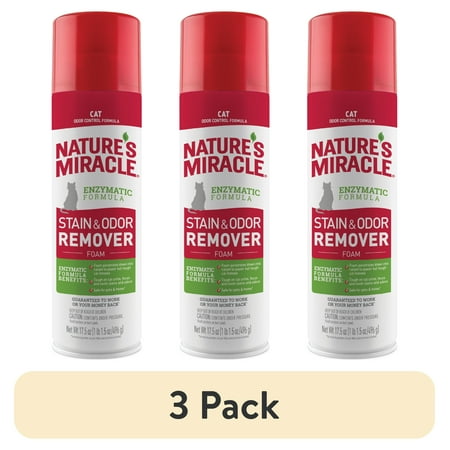 (3 pack) Nature's Miracle Cat Stain and Odor Remover Foam for Carpet, Hard Floors, Fabric and Furniture, 17.5 oz
