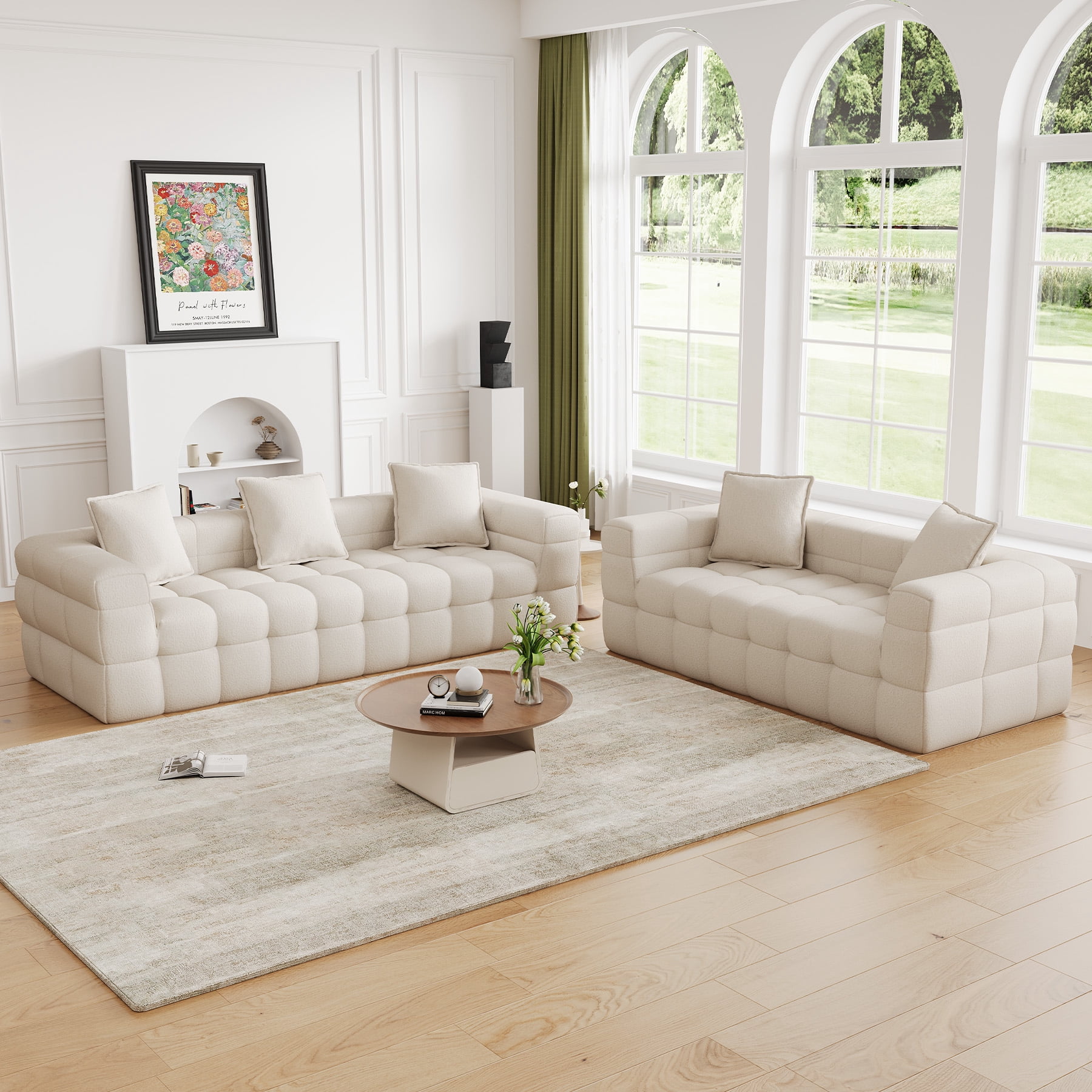 Wiilayok Cloud Sofa Couch,Chenille Deep Seat 3 Seater and 2 Seater Sofa Couch Set, No Assembly Required,Beige