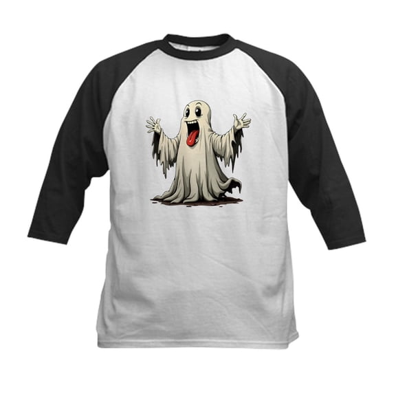 CafePress - Ghost With A Funny Face Kids Baseball T Shirt - Kids Cotton Baseball Jersey, 3/4 Sleeve Shirt