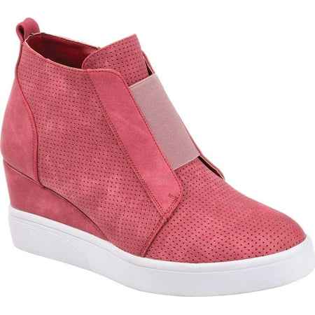 

Women s Journee Collection Clara Wedge Sneaker Pink Faux Leather 5.5 M