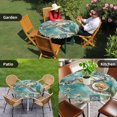 thumbnail image 4 of Coastal Turtle Round Tablecloth for 55-60 Inch Tables,Fitted Table Cover with Elastic Edge,Vintage Teal Starfish Coral Nautical Waterproof Outdoor Table Cloth Protector for Patio Garden Dinner Picnic, 4 of 9