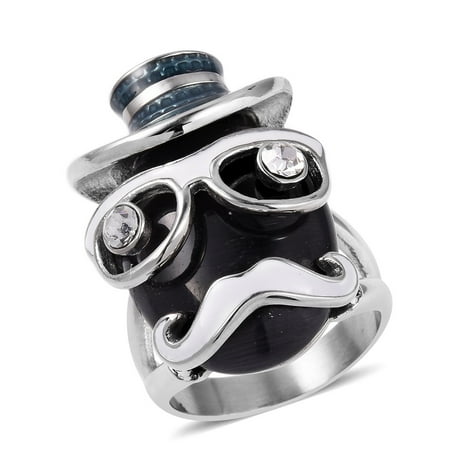 Stainless Steel Created Cats Eye Black White Crystal Statement Ring for Women Mothers Day Gifts Jewelry Gift