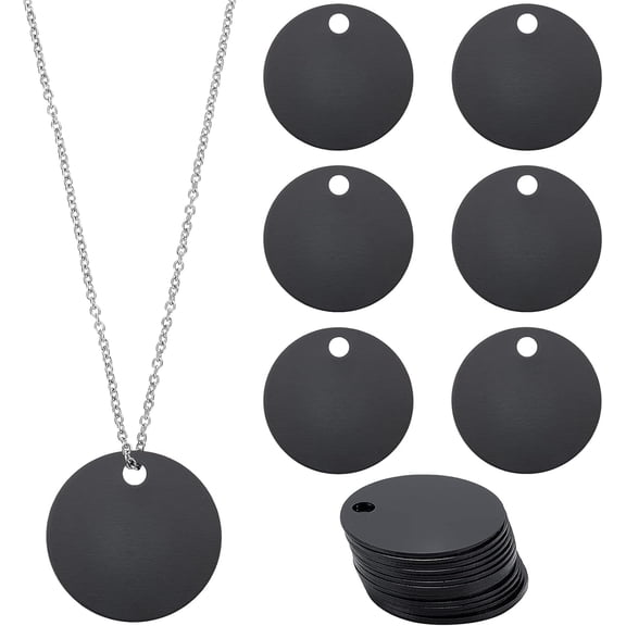 20pcs Black Flat Round Stamping Blank Tags 1.2 Inch Aluminum Tags with Hole for Bracelet Jewelry Making 0.04 Inch Thickness Aluminum