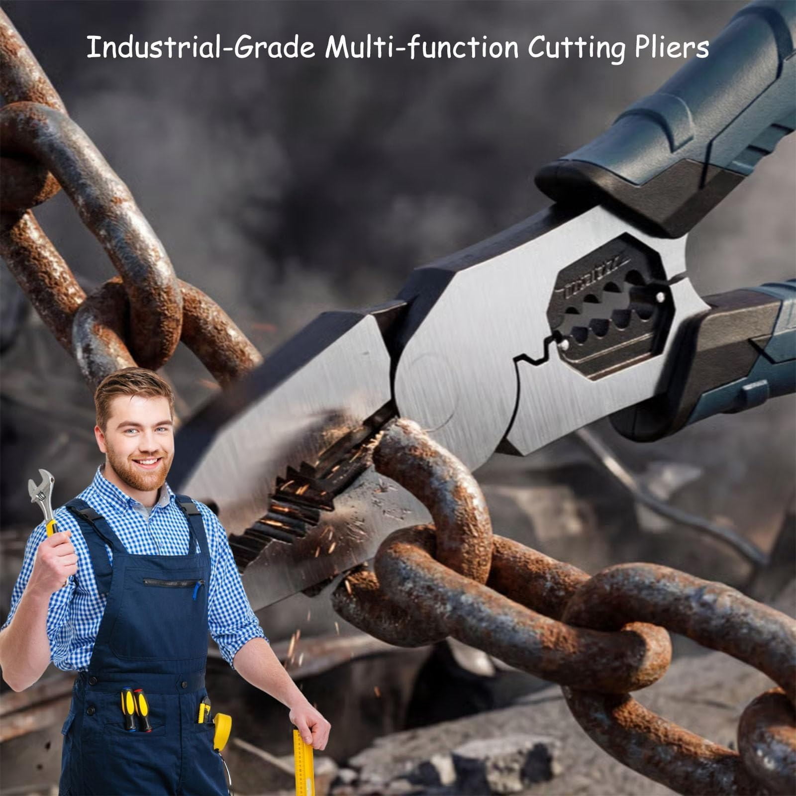 Meiiso Multi-Function Cutting Pliers 9-In-1 Wire Stripper Tool with Soft Handle Diy, Industrial-Grade Electrical Pliers Cutter Stripper