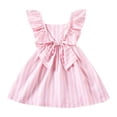 thumbnail image 2 of Hrsba Casual Sleeveless Dress for Girls,1-6 Years Summer Girls' Sweet Bow Striped Flying Sleeve Suspender Dress,Kids Summer Dress,Pink ,90, 2 of 5