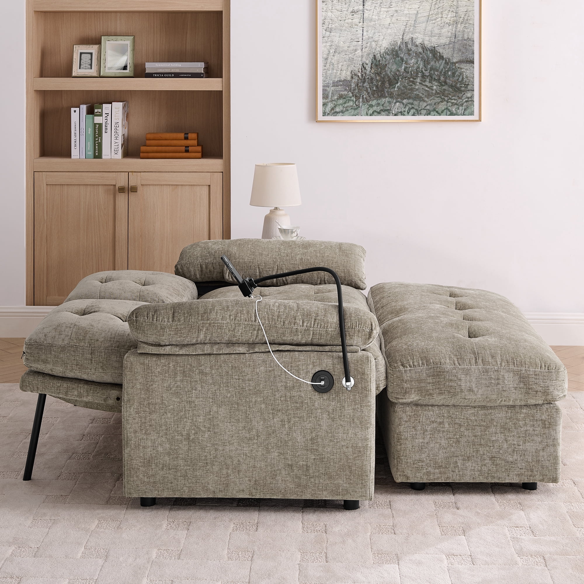56" Loveseat Recliner with Adjustable Backrest, USB Charging Port, Phone Stand and Storage Ottoman